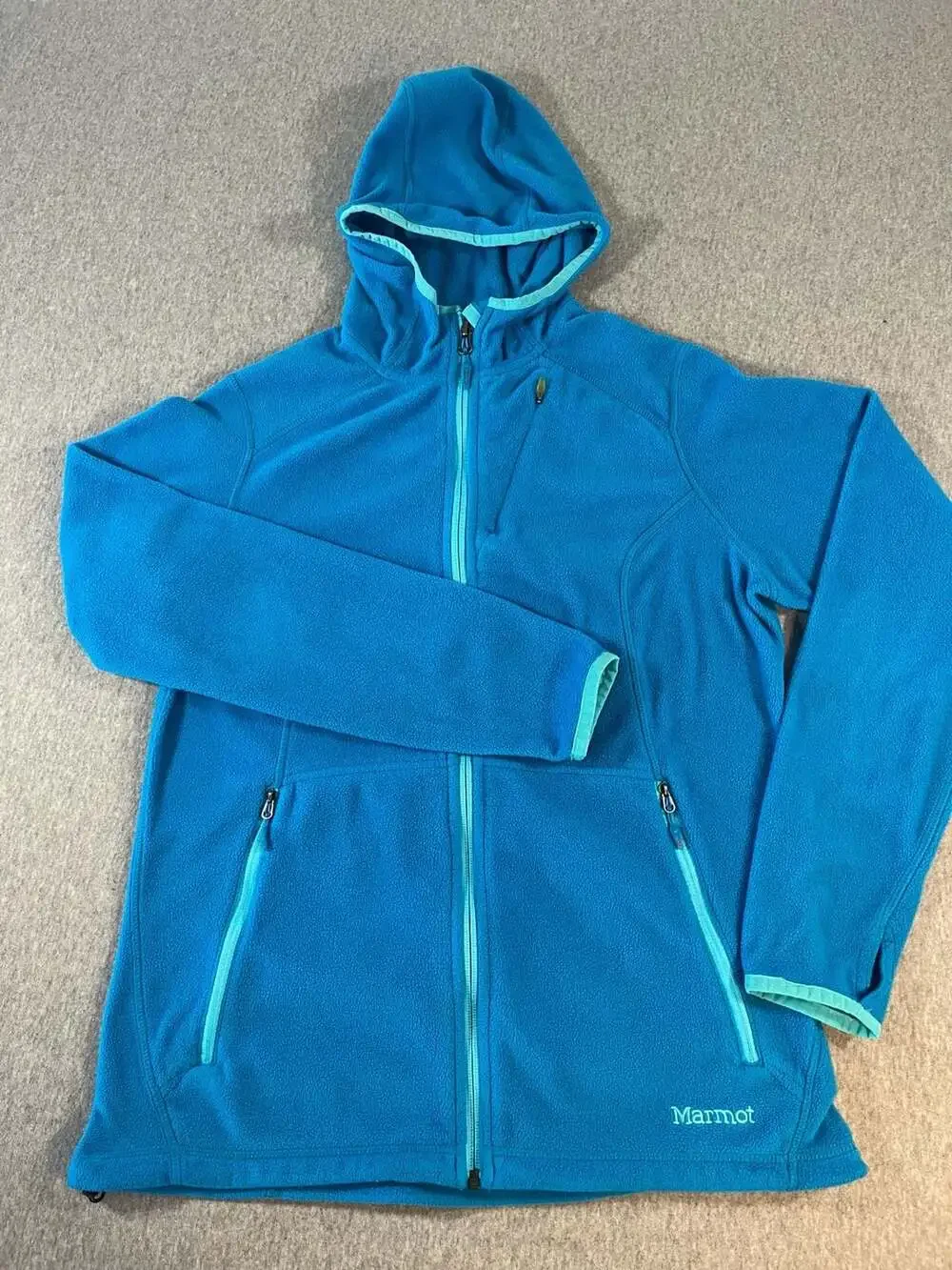 Marmot Teal Blue Polartec Full-Zip Fleece Hoodie Jacket Women’s L - Picture 1 of 8